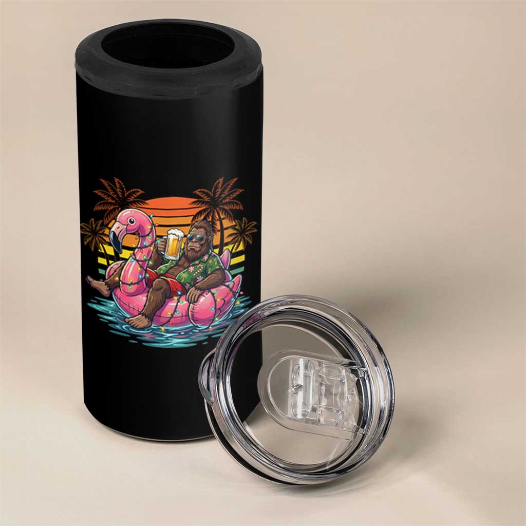 Funny Bigfoot Drinking Beer Christmas in July 4 in 1 Can Cooler Tumbler