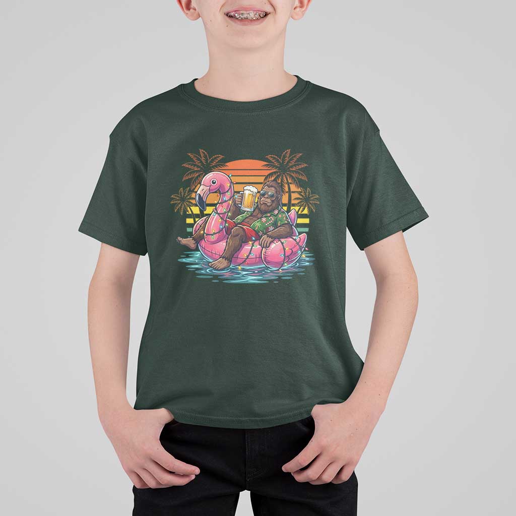 Funny Bigfoot Drinking Beer Christmas in July T Shirt For Kid