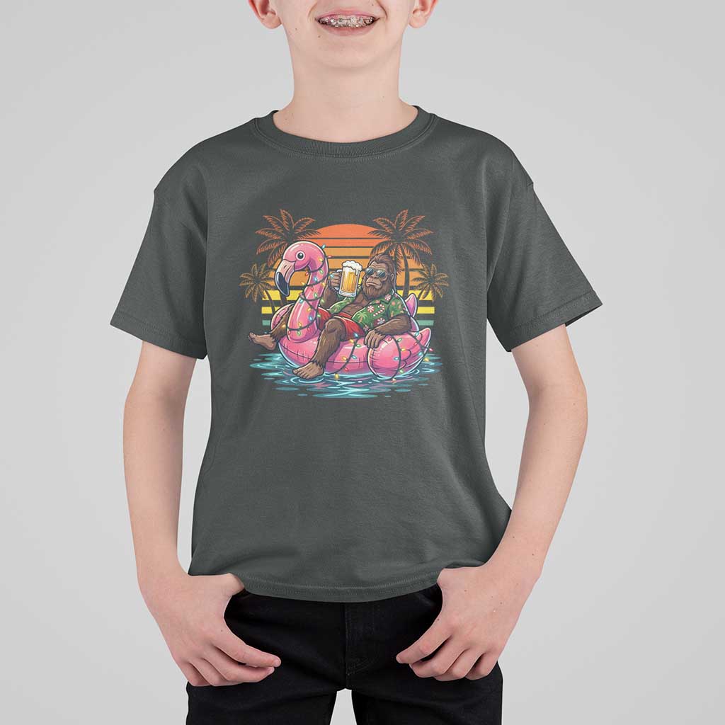 Funny Bigfoot Drinking Beer Christmas in July T Shirt For Kid