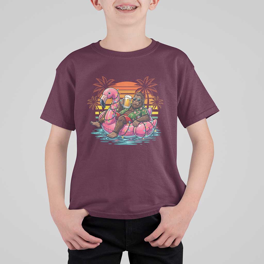 Funny Bigfoot Drinking Beer Christmas in July T Shirt For Kid