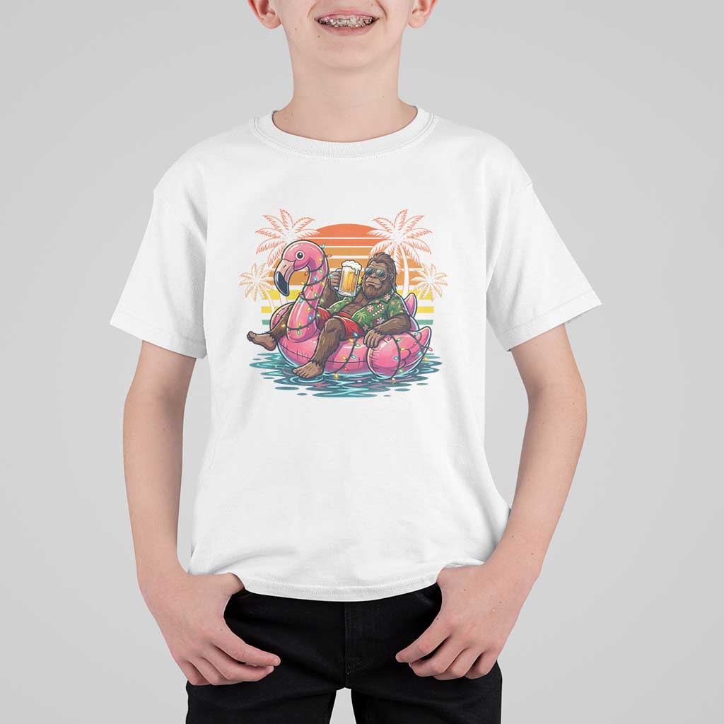 Funny Bigfoot Drinking Beer Christmas in July T Shirt For Kid