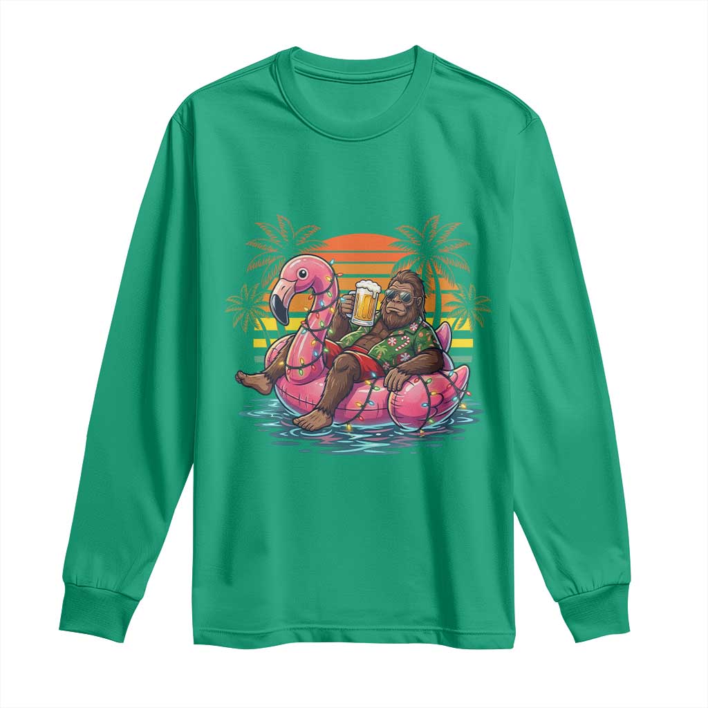 Funny Bigfoot Drinking Beer Christmas in July Long Sleeve Shirt
