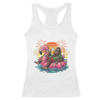 Funny Bigfoot Drinking Beer Christmas in July Racerback Tank Top