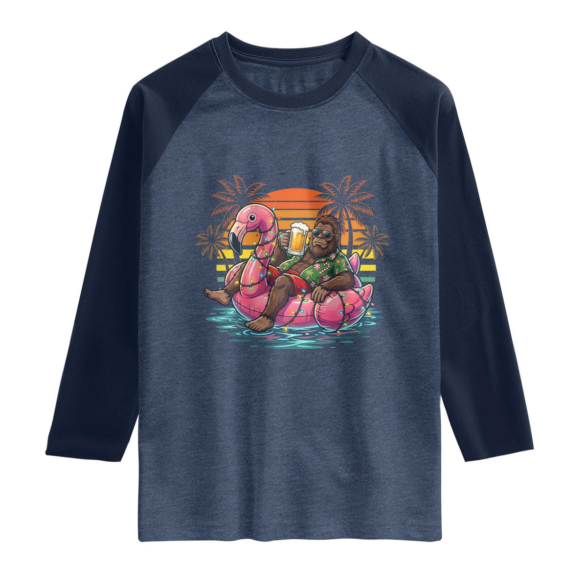 Funny Bigfoot Drinking Beer Christmas in July Raglan Shirt