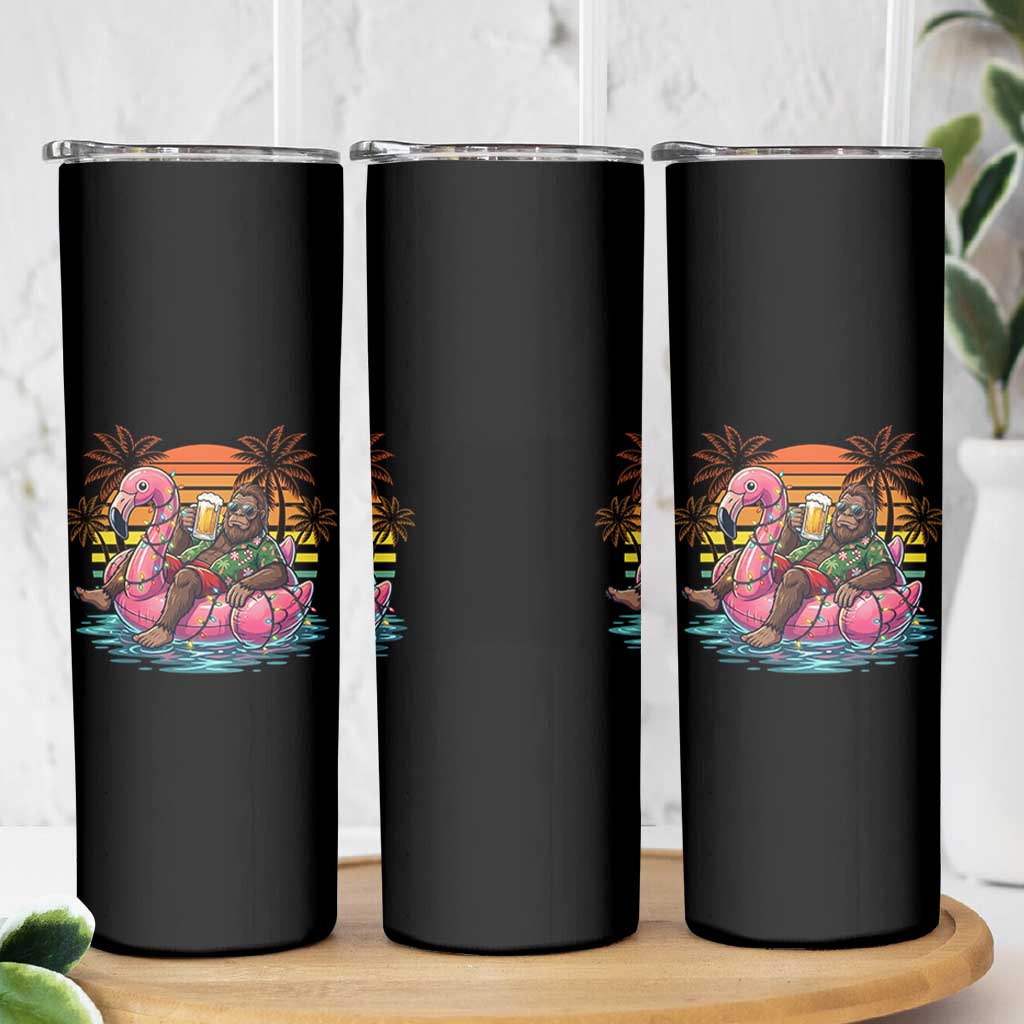 Funny Bigfoot Drinking Beer Christmas in July Skinny Tumbler