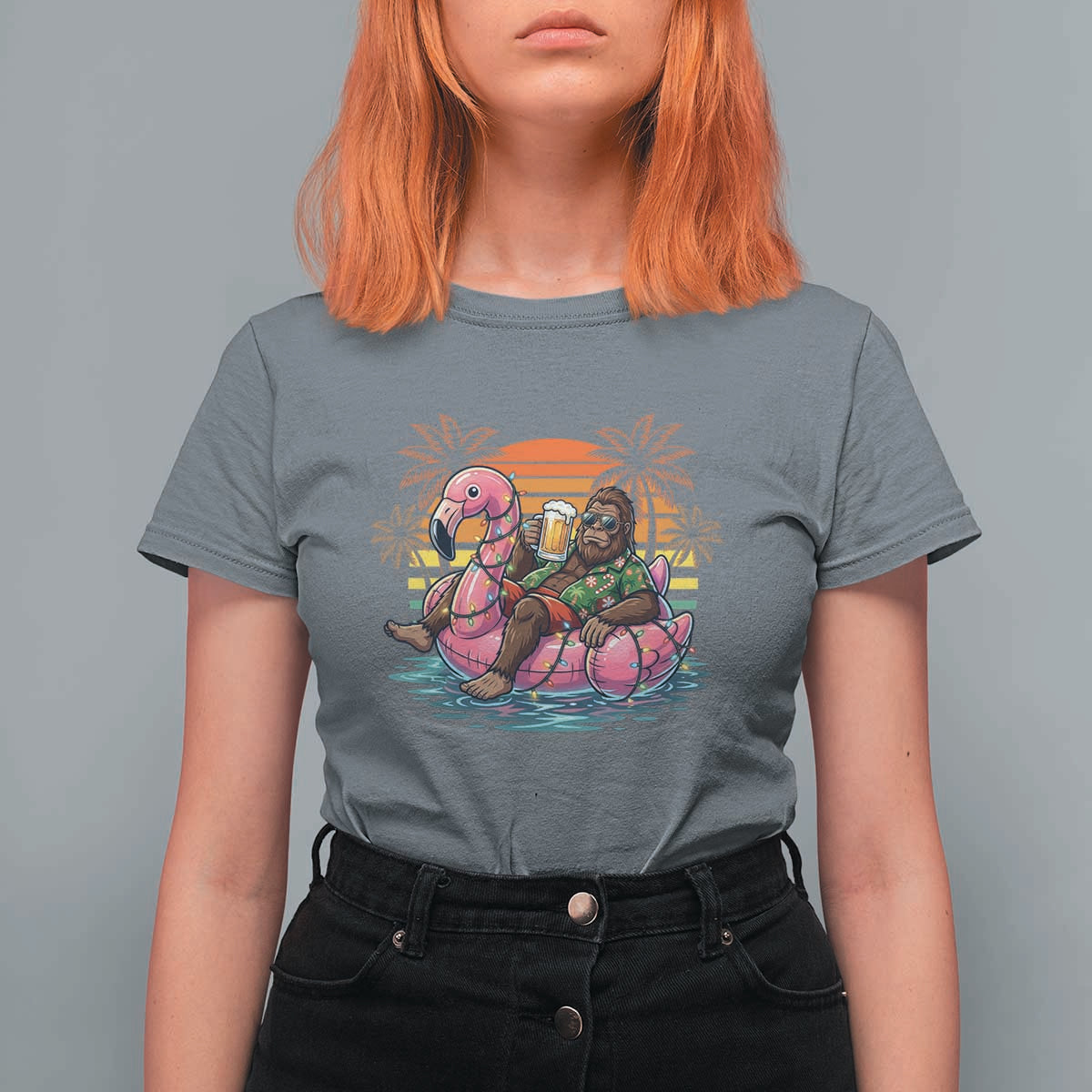 Funny Bigfoot Drinking Beer Christmas in July T Shirt For Women