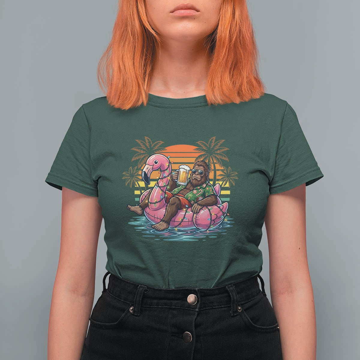 Funny Bigfoot Drinking Beer Christmas in July T Shirt For Women