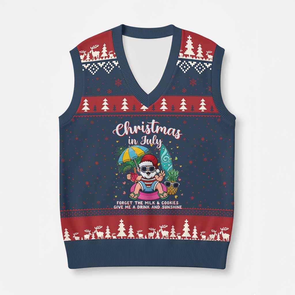 Christmas in July Santa V-Neck Knit Sweater Vest Palm Tree Beach Summer Hawaii