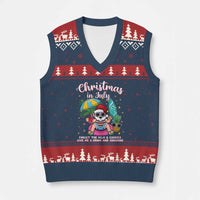 Christmas in July Santa V-Neck Knit Sweater Vest Palm Tree Beach Summer Hawaii