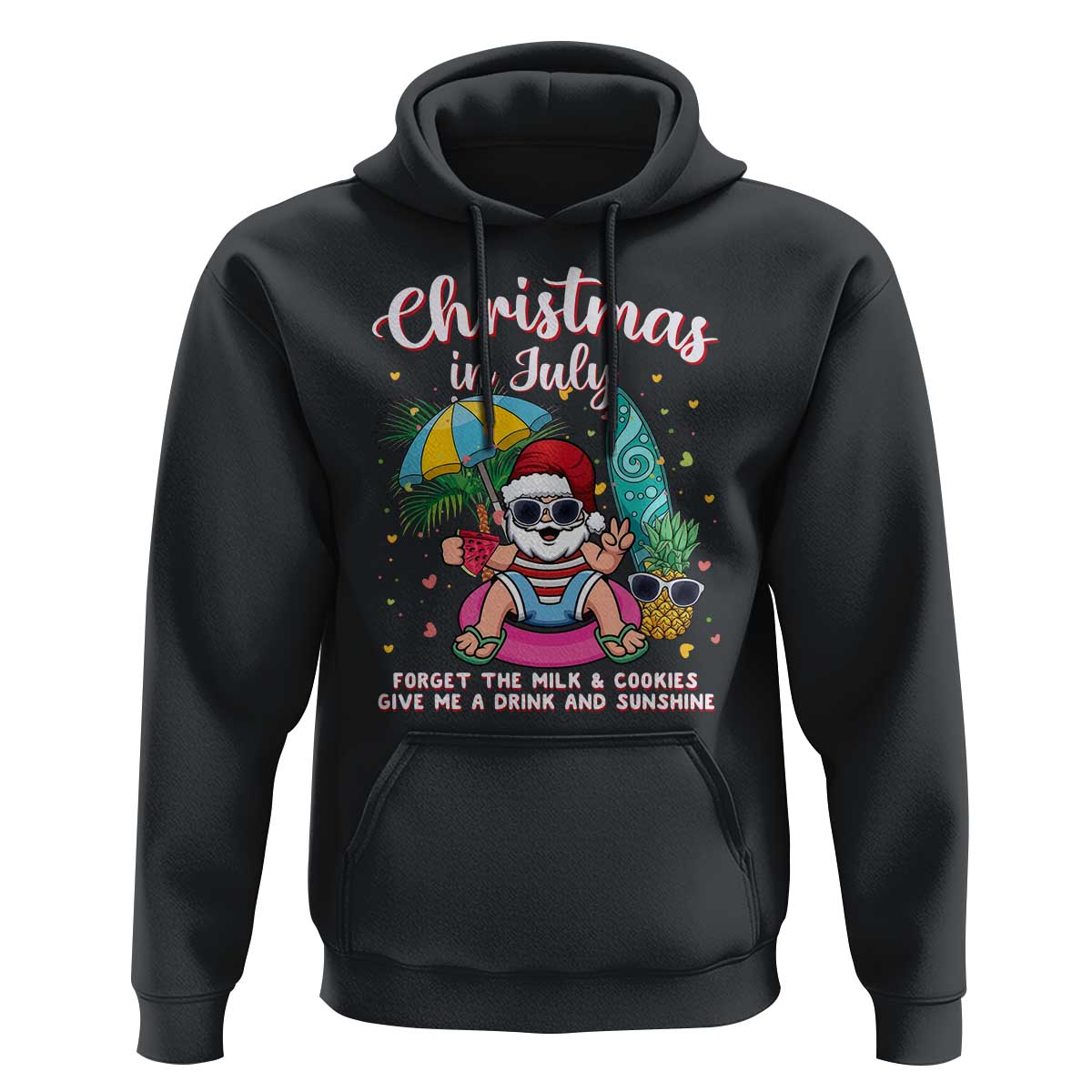 Christmas in July Santa Hoodie Palm Tree Beach Summer Hawaii