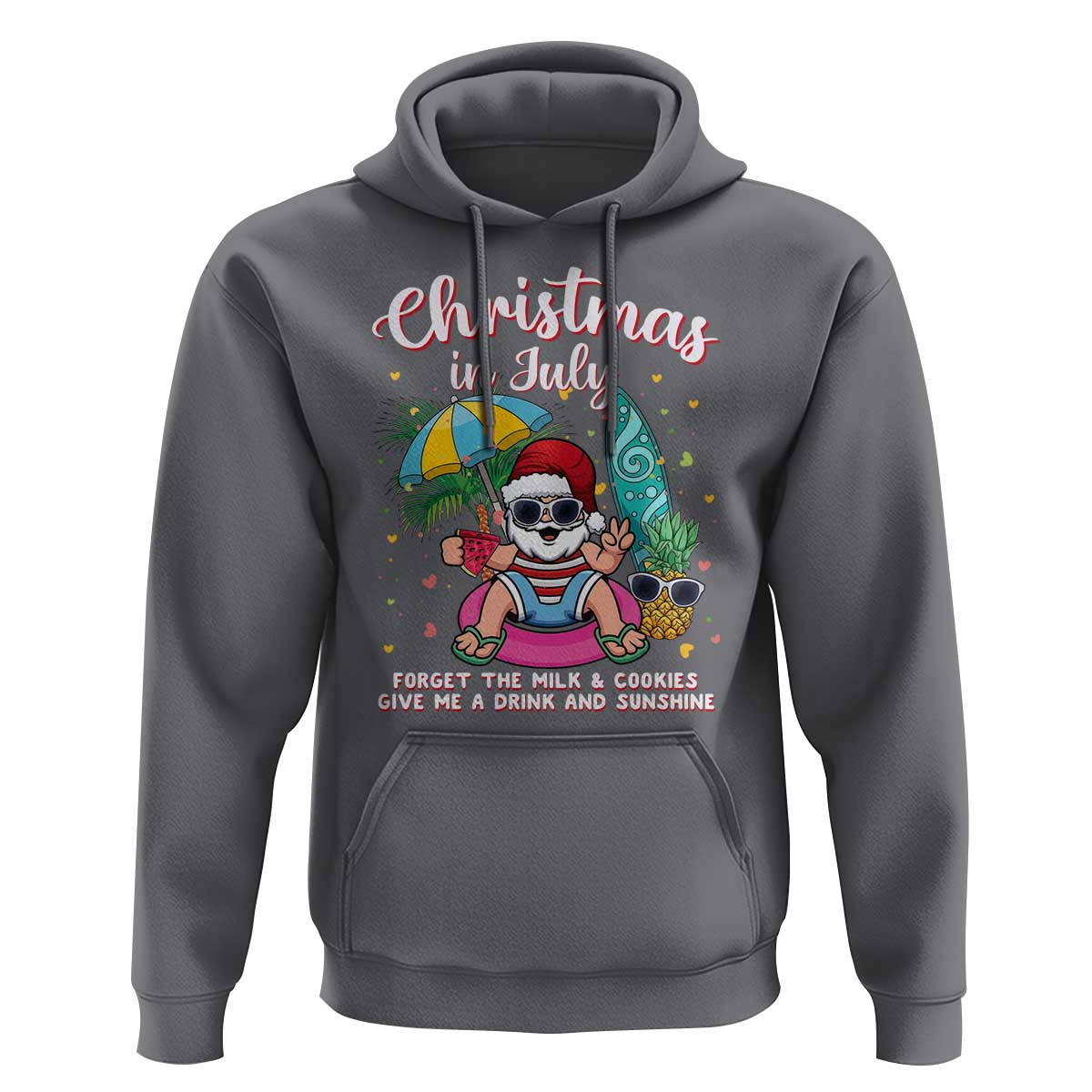 Christmas in July Santa Hoodie Palm Tree Beach Summer Hawaii