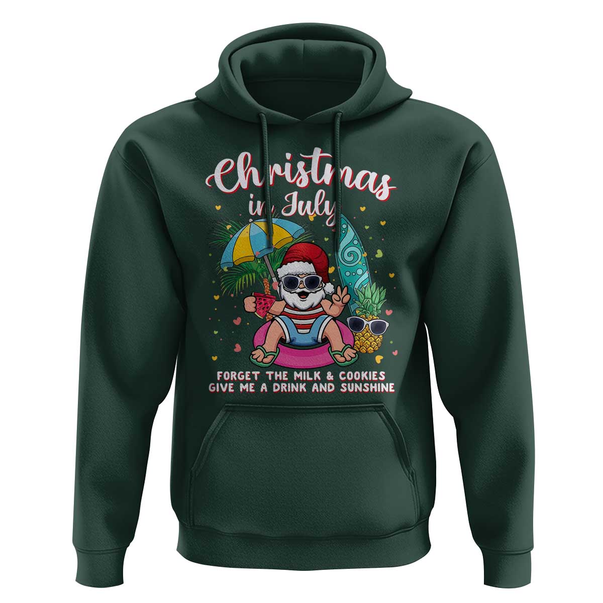 Christmas in July Santa Hoodie Palm Tree Beach Summer Hawaii
