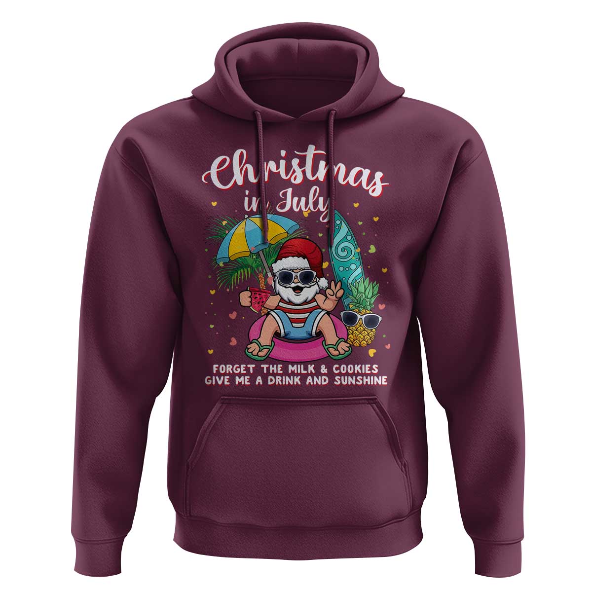 Christmas in July Santa Hoodie Palm Tree Beach Summer Hawaii
