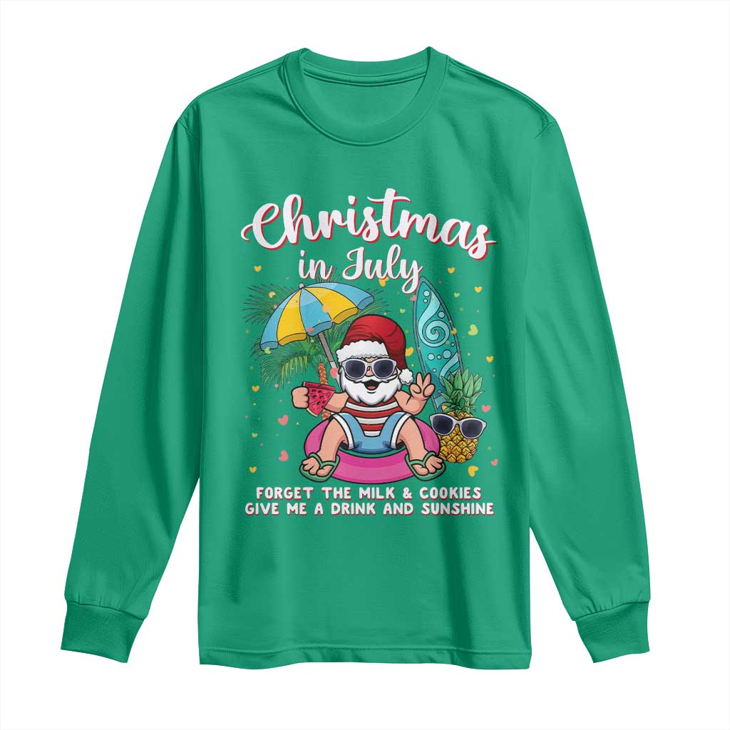 Christmas in July Santa Long Sleeve Shirt Palm Tree Beach Summer Hawaii