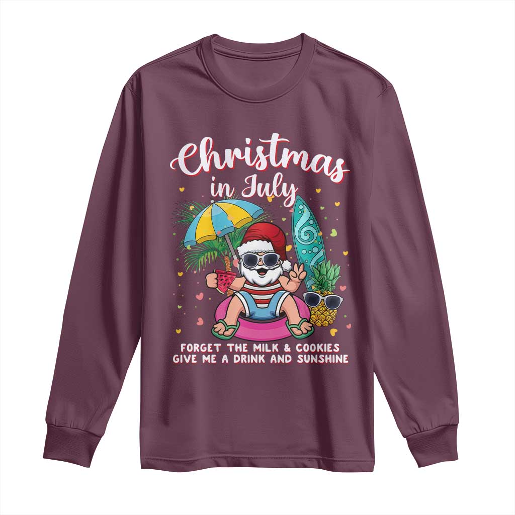 Christmas in July Santa Long Sleeve Shirt Palm Tree Beach Summer Hawaii