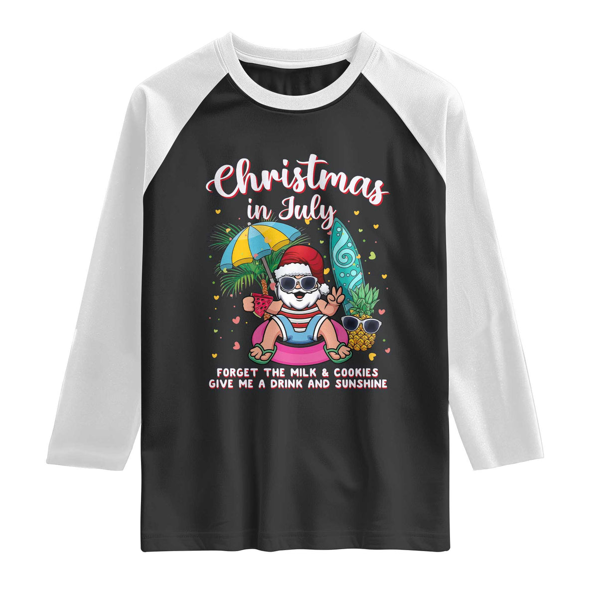 Christmas in July Santa Raglan Shirt Palm Tree Beach Summer Hawaii