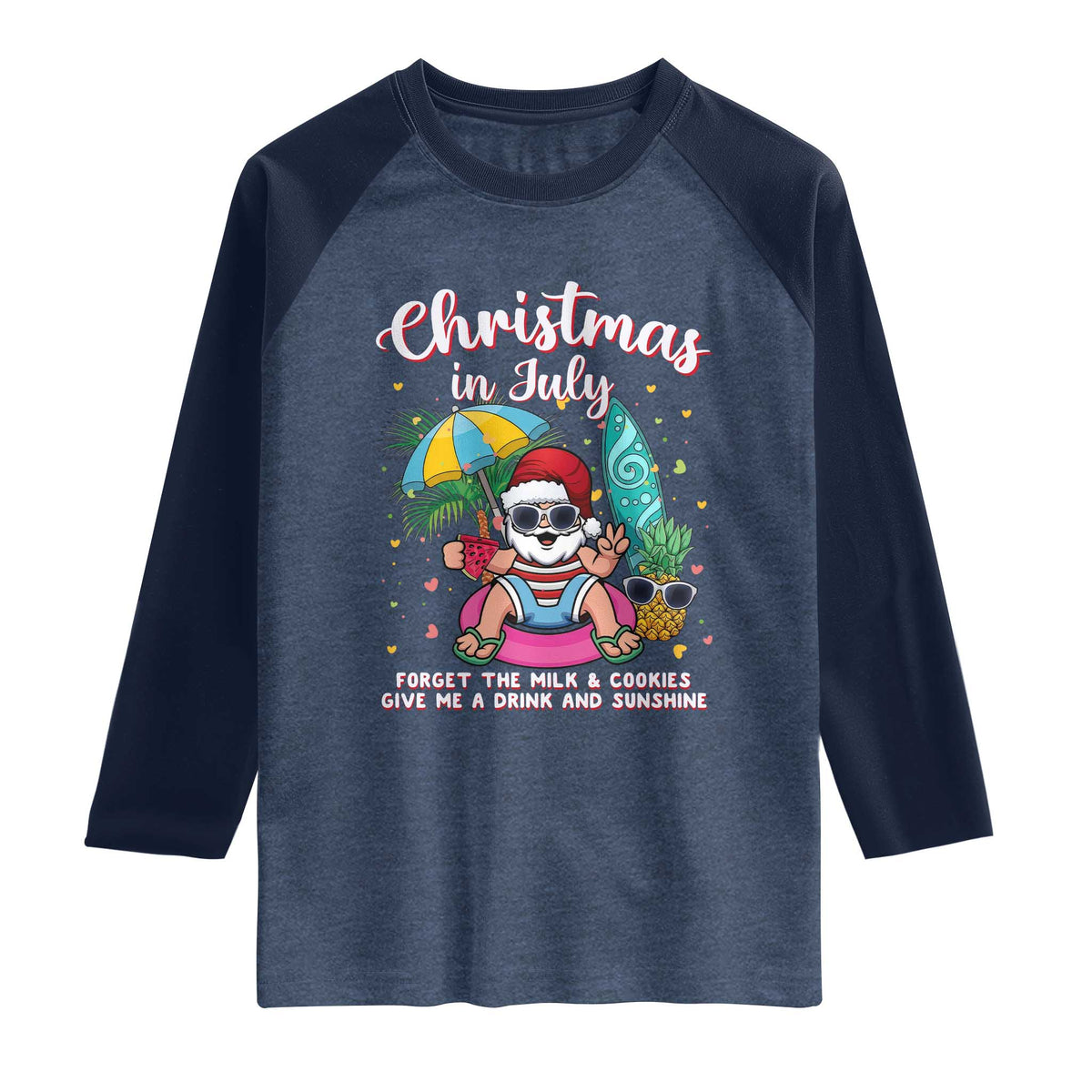 Christmas in July Santa Raglan Shirt Palm Tree Beach Summer Hawaii