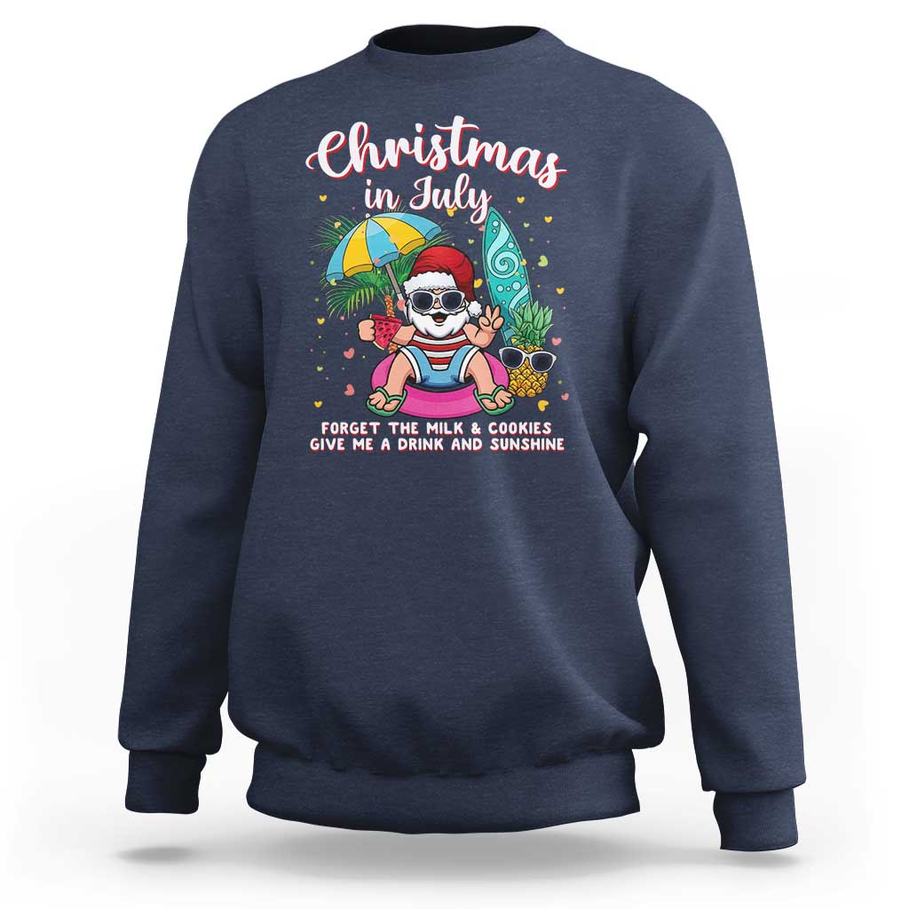 Christmas in July Santa Sweatshirt Palm Tree Beach Summer Hawaii