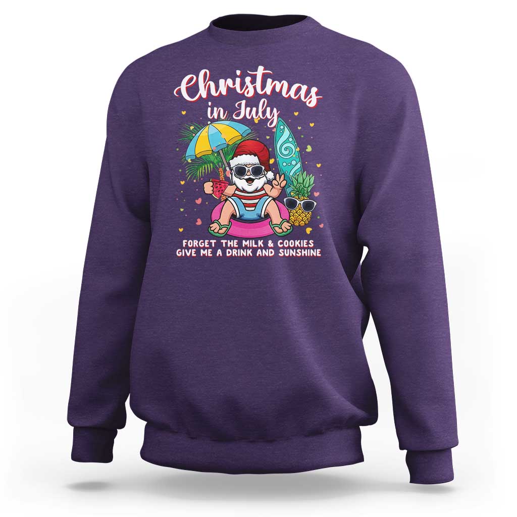 Christmas in July Santa Sweatshirt Palm Tree Beach Summer Hawaii