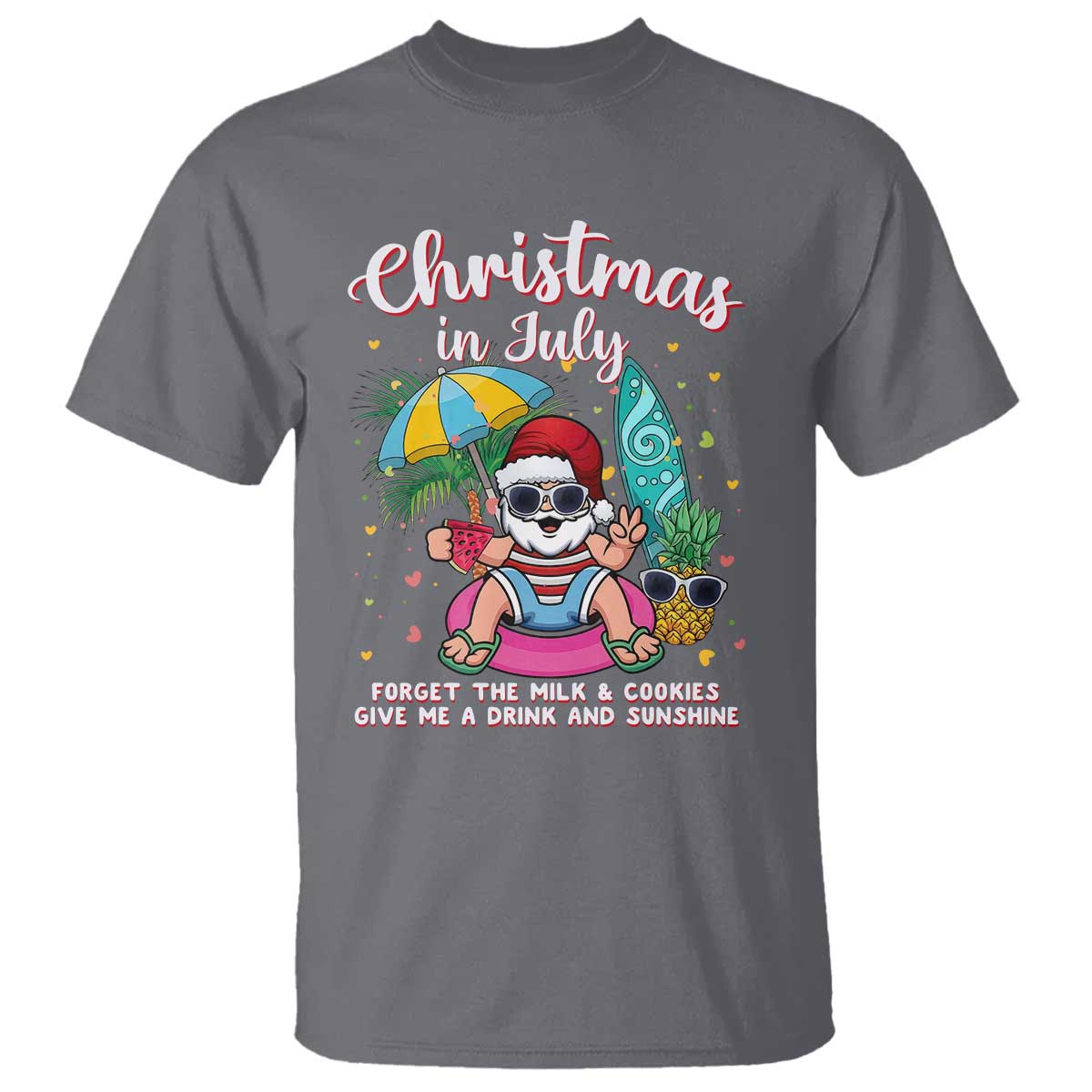 Christmas in July Santa T Shirt Palm Tree Beach Summer Hawaii