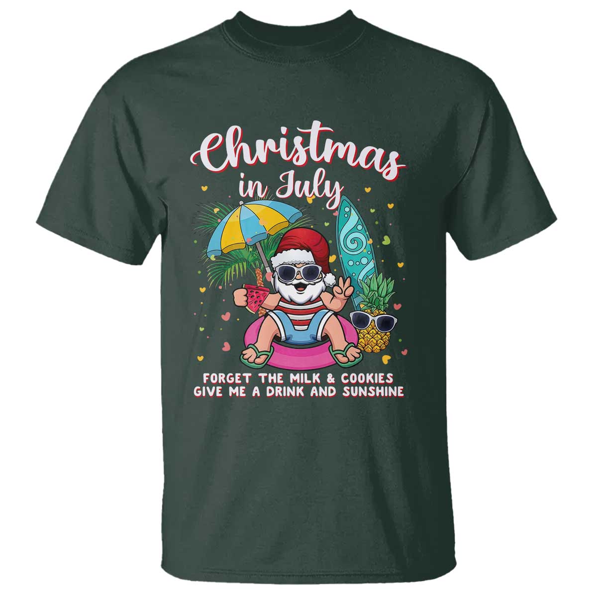Christmas in July Santa T Shirt Palm Tree Beach Summer Hawaii