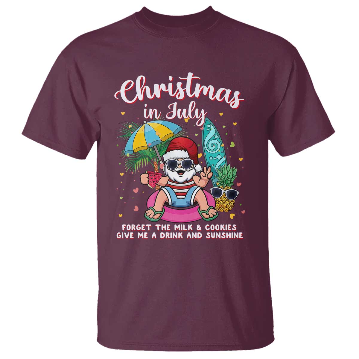 Christmas in July Santa T Shirt Palm Tree Beach Summer Hawaii