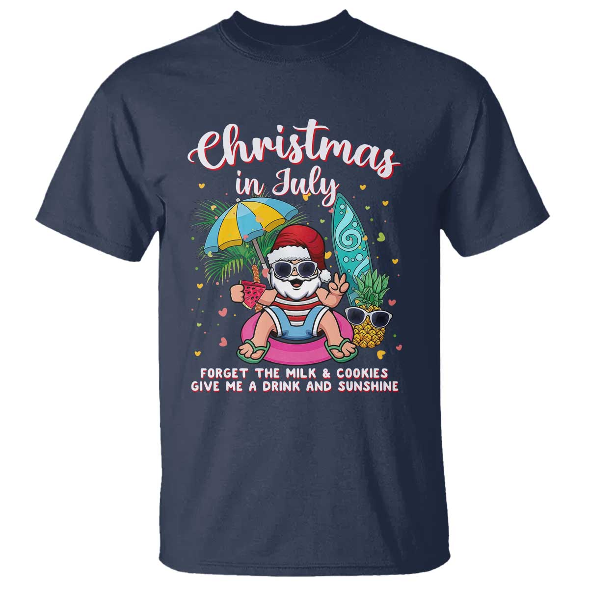 Christmas in July Santa T Shirt Palm Tree Beach Summer Hawaii