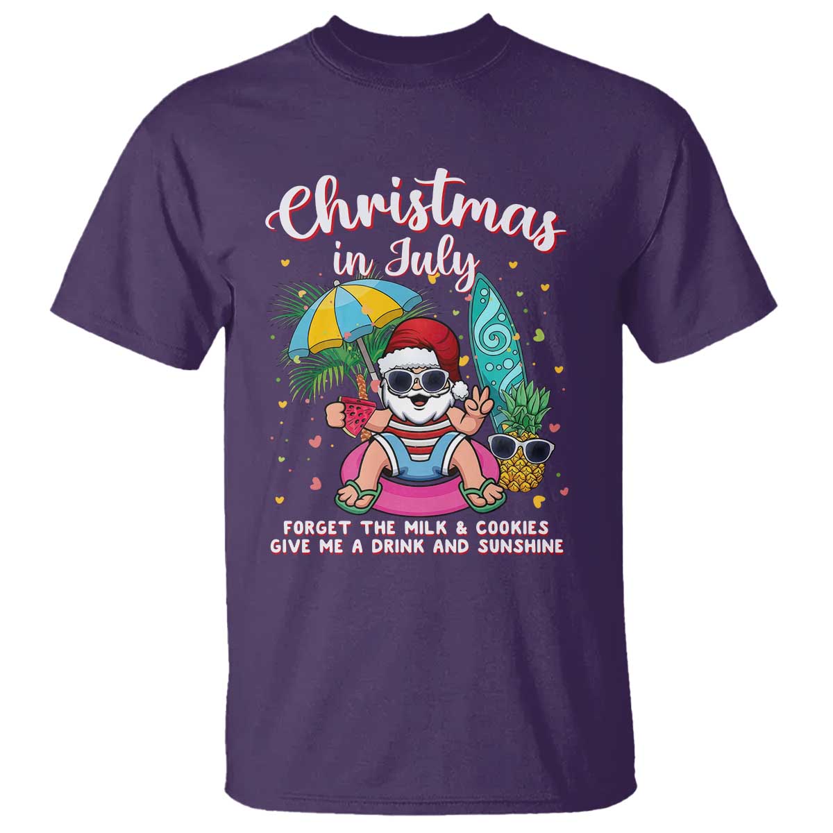 Christmas in July Santa T Shirt Palm Tree Beach Summer Hawaii