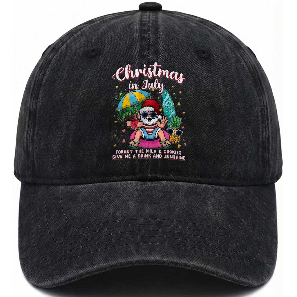 Christmas in July Santa Washed Cotton Baseball Cap Palm Tree Beach Summer Hawaii