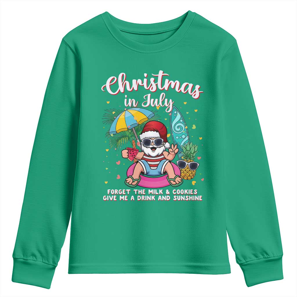 Christmas in July Santa Youth Sweatshirt Palm Tree Beach Summer Hawaii