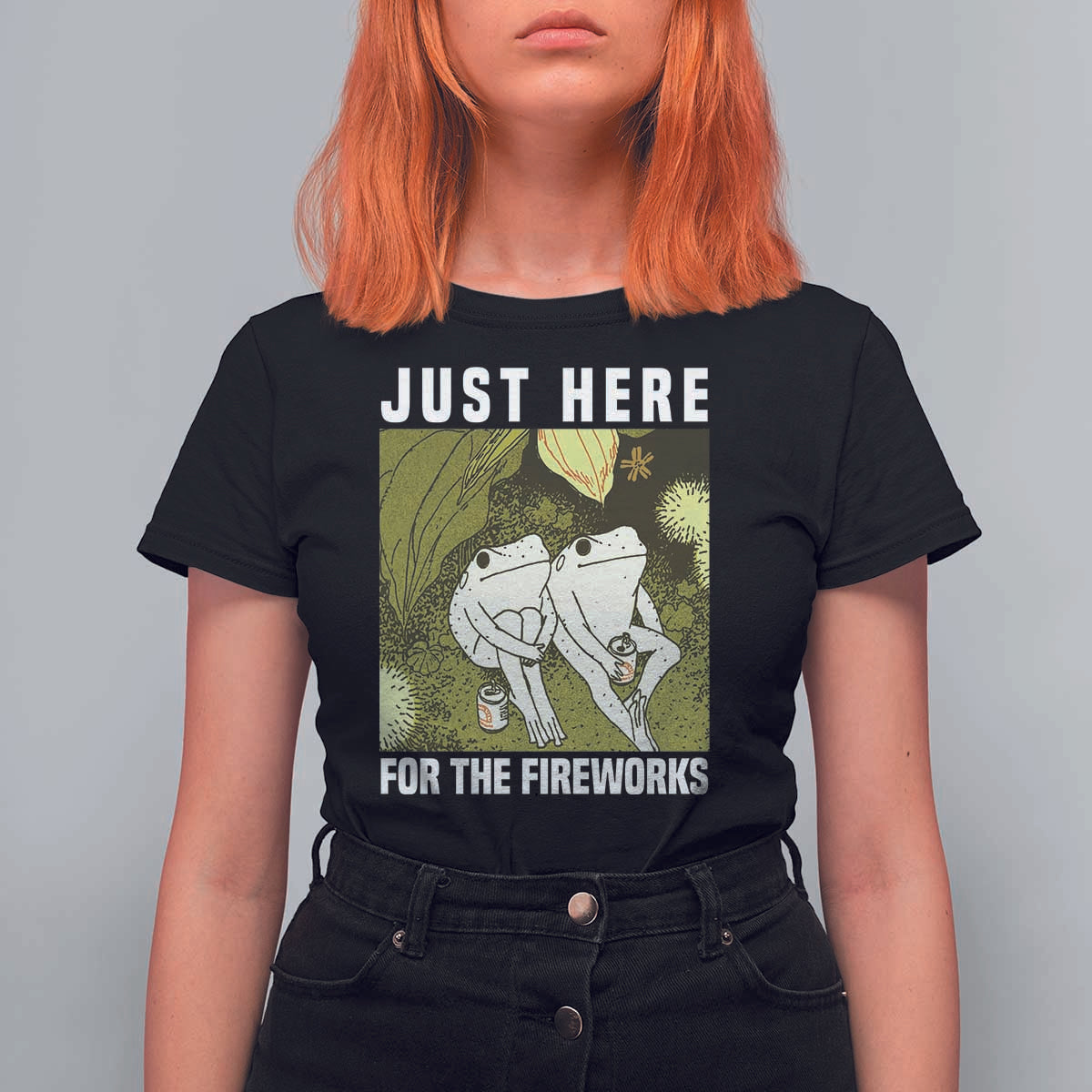 Funny Frog 4th of July T Shirt For Women Just Here For The Fireworks - Wonder Print Shop