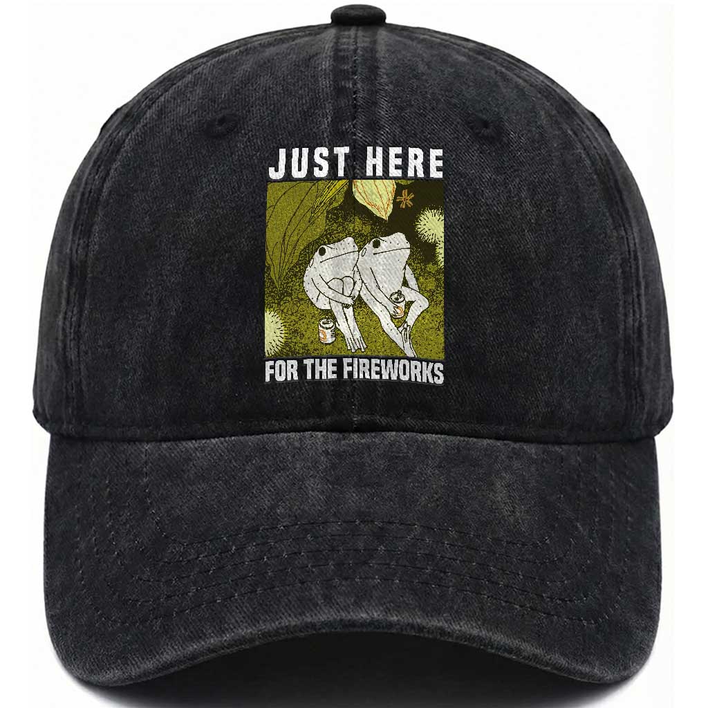 Funny Frog 4th of July Washed Cotton Baseball Cap Just Here For The Fireworks