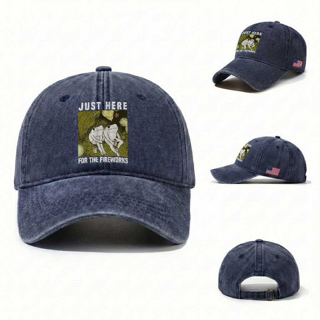 Funny Frog 4th of July Washed Cotton Baseball Cap Just Here For The Fireworks