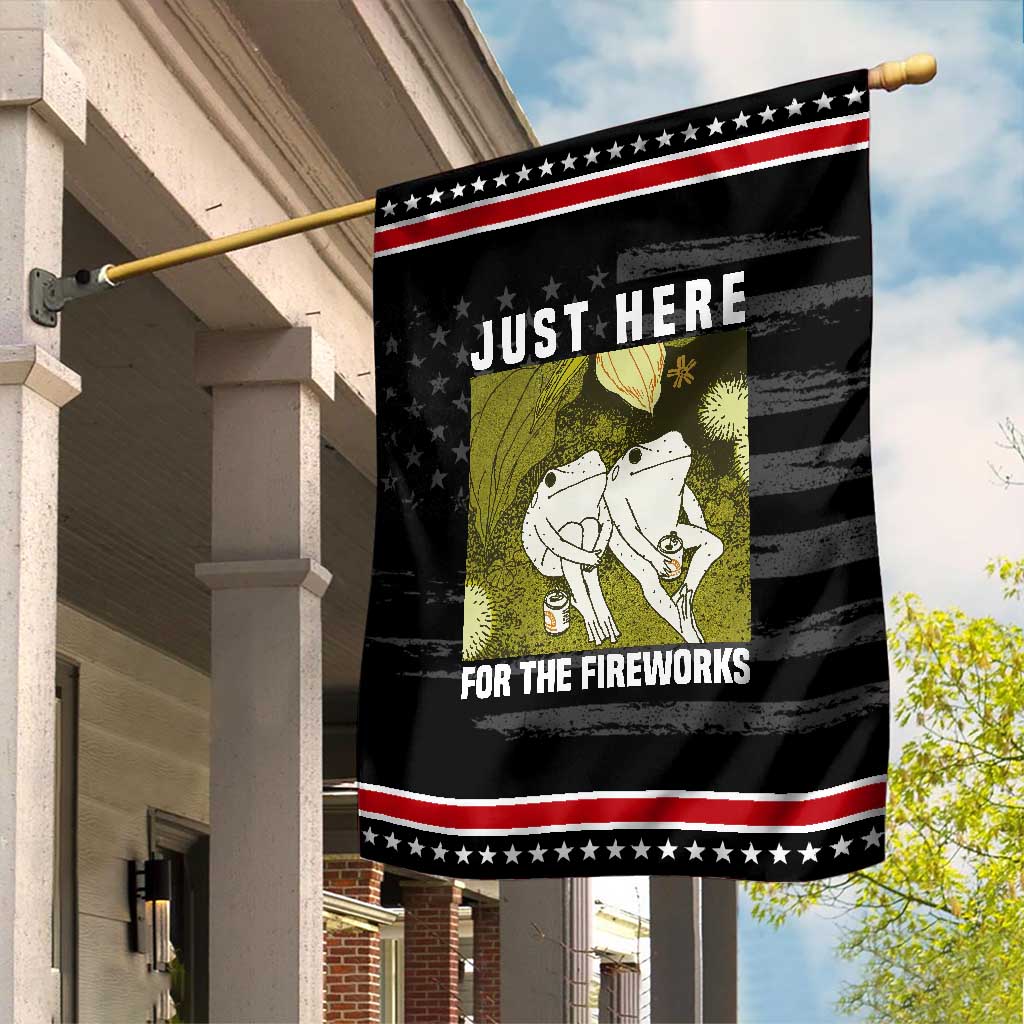 Funny Frog 4th of July Garden Flag Just Here For The Fireworks