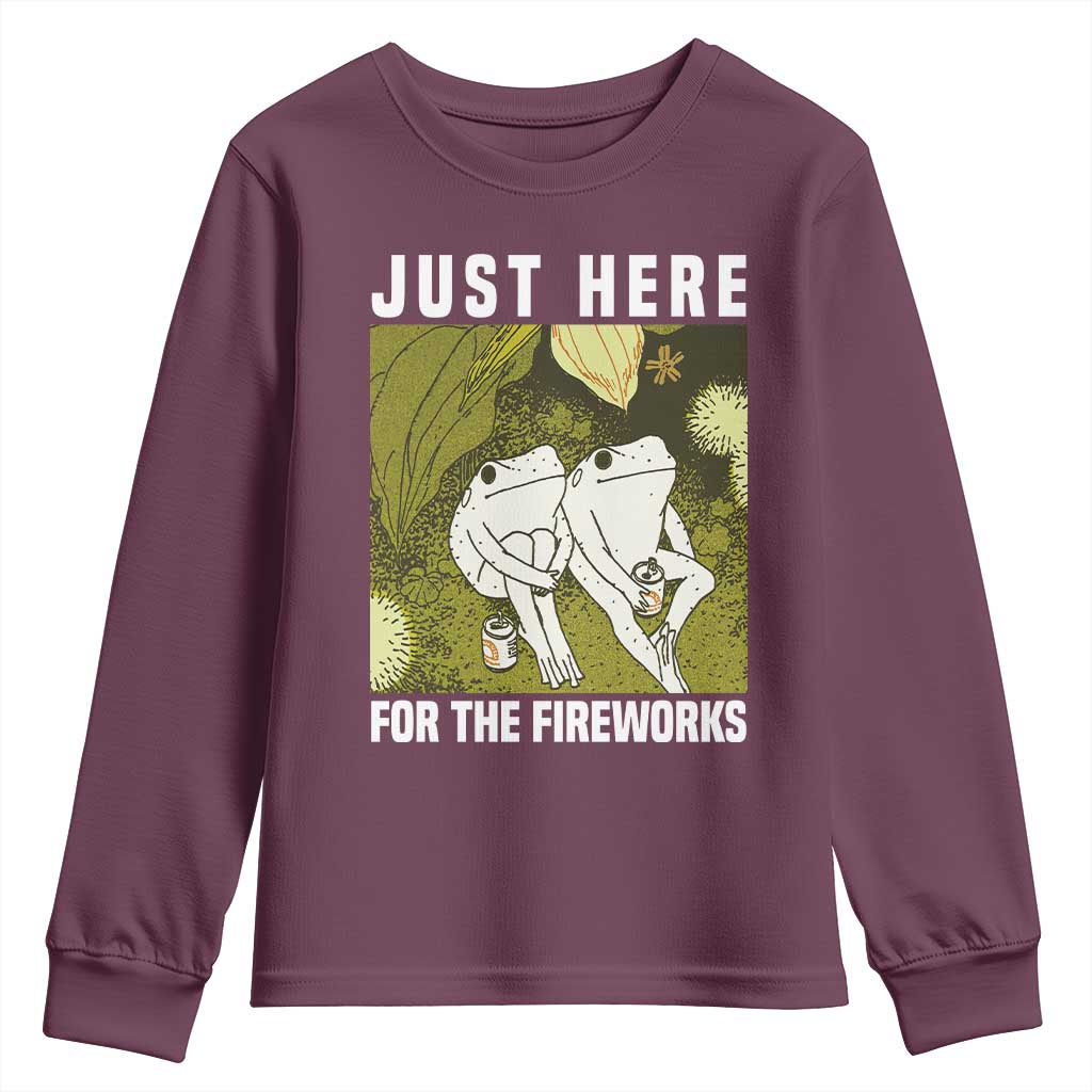 Funny Frog 4th of July Youth Sweatshirt Just Here For The Fireworks - Wonder Print Shop
