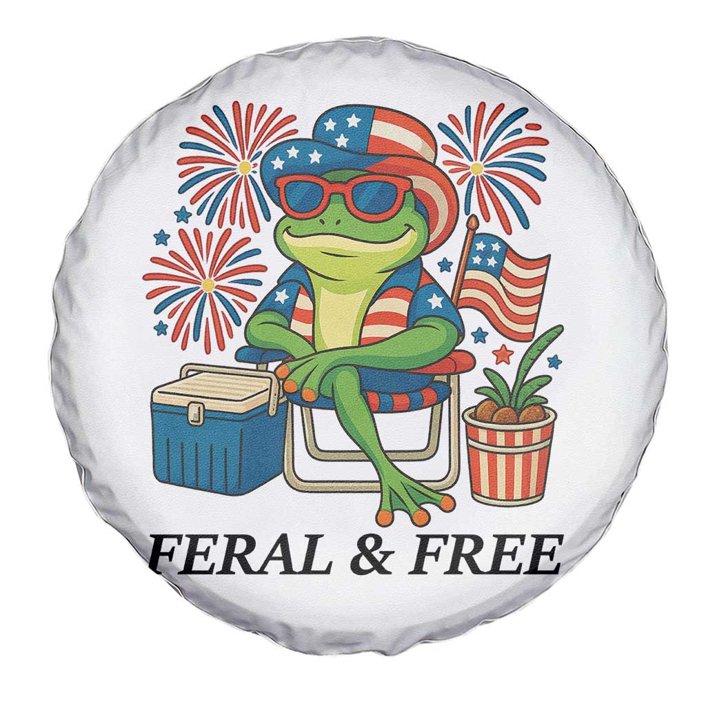 Feral & Free Spare Tire Cover Funny 4th of July Patriotic Frog Lovers - Wonder Print Shop