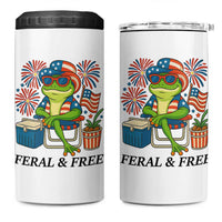 Feral & Free 4 in 1 Can Cooler Tumbler Funny 4th of July Patriotic Frog Lovers