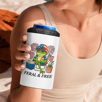 Feral & Free 4 in 1 Can Cooler Tumbler Funny 4th of July Patriotic Frog Lovers
