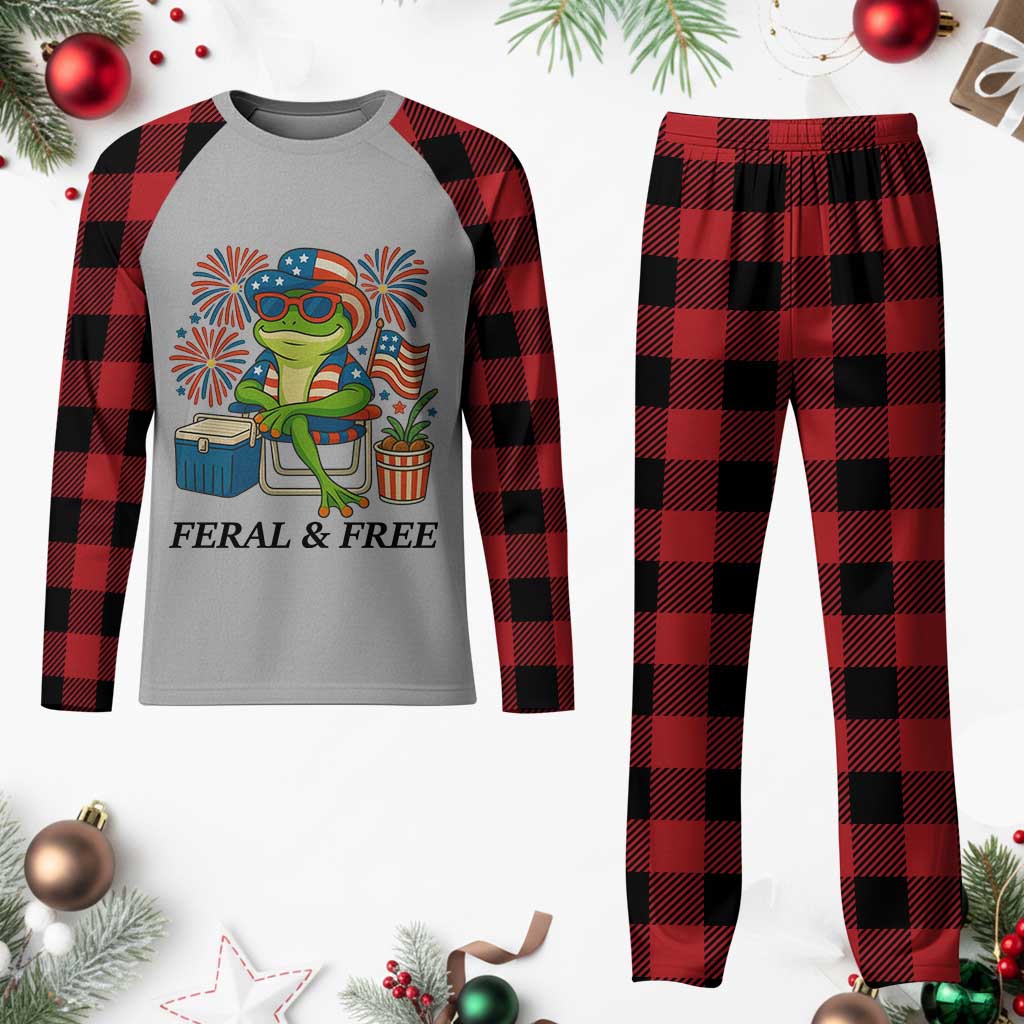Feral & Free Plaid Pajama Set Funny 4th of July Patriotic Frog Lovers - Wonder Print Shop