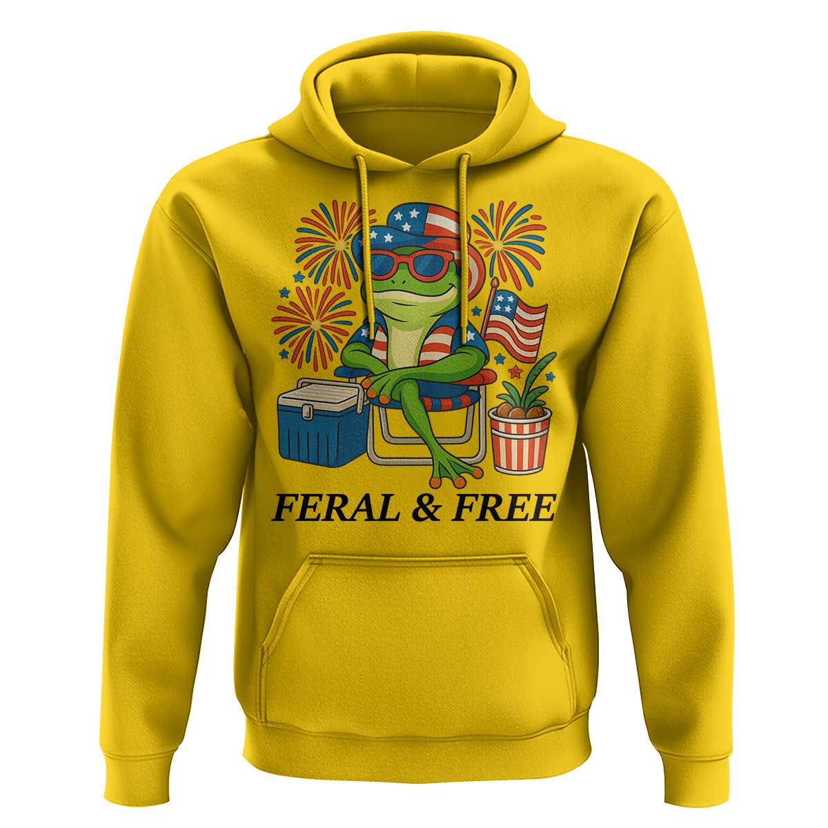 Feral & Free Hoodie Funny 4th of July Patriotic Frog Lovers - Wonder Print Shop