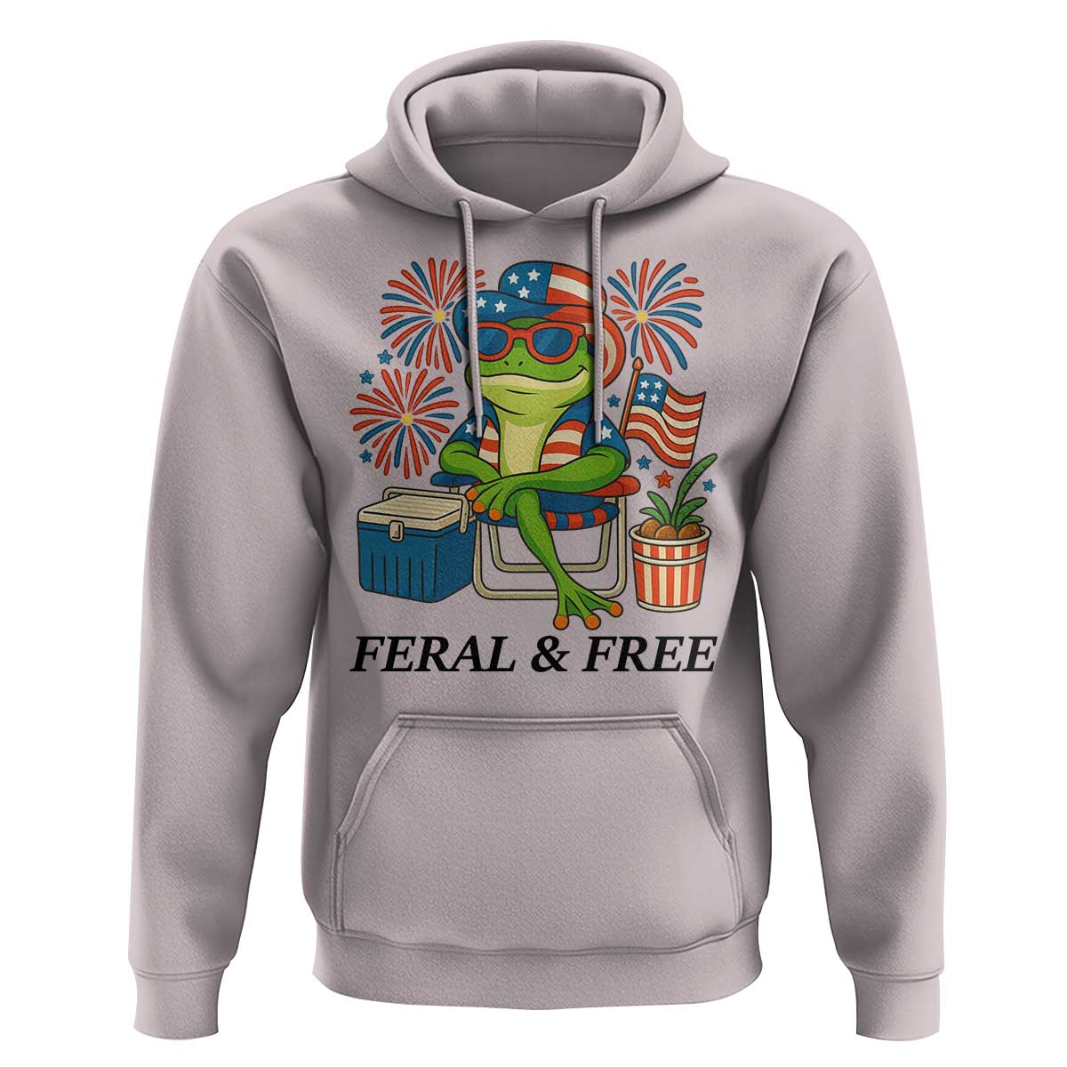 Feral & Free Hoodie Funny 4th of July Patriotic Frog Lovers - Wonder Print Shop