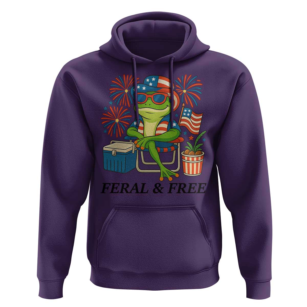 Feral & Free Hoodie Funny 4th of July Patriotic Frog Lovers - Wonder Print Shop