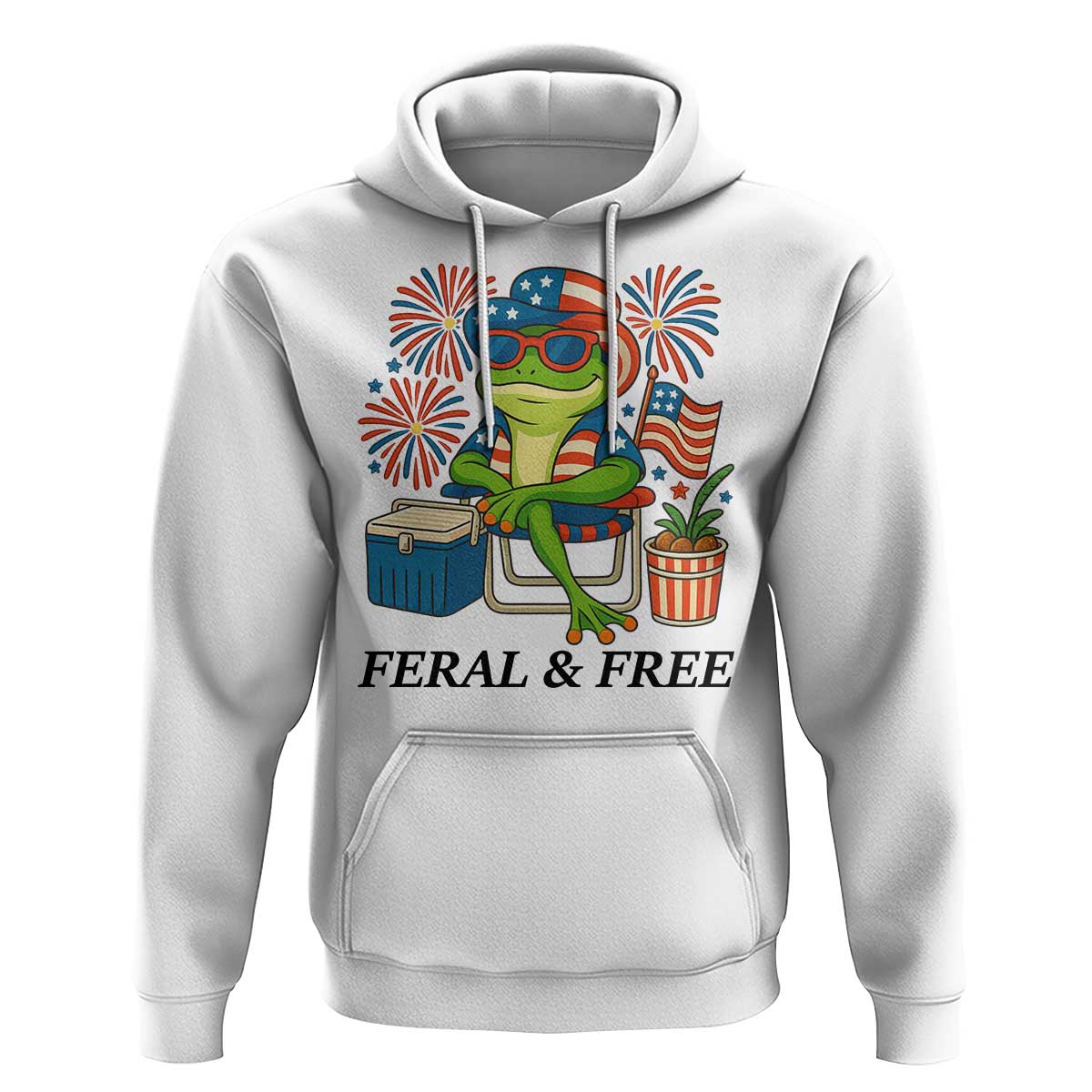 Feral & Free Hoodie Funny 4th of July Patriotic Frog Lovers - Wonder Print Shop