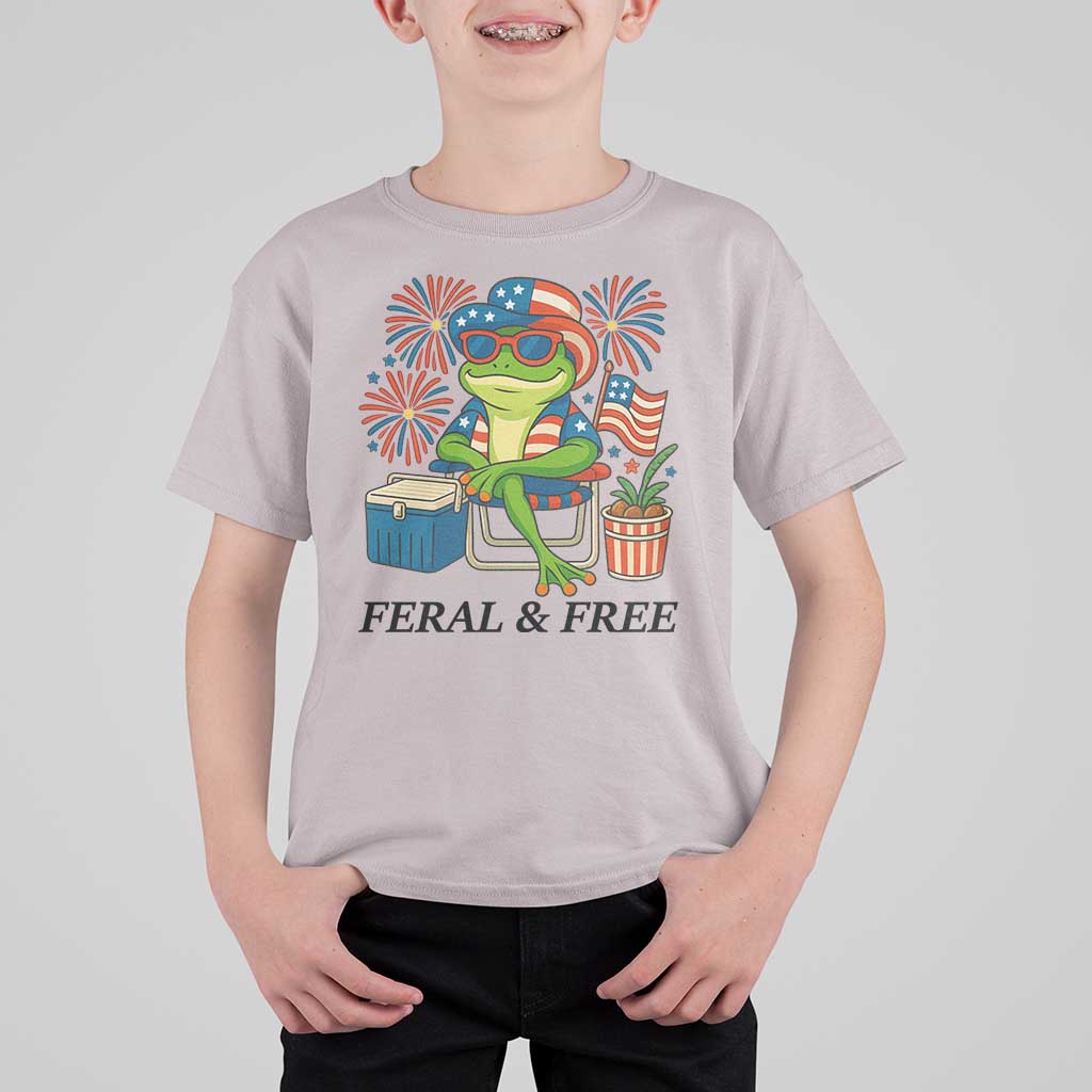 Feral & Free T Shirt For Kid Funny 4th of July Patriotic Frog Lovers - Wonder Print Shop