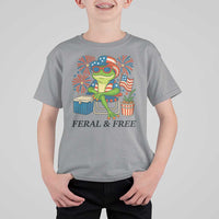 Feral & Free T Shirt For Kid Funny 4th of July Patriotic Frog Lovers - Wonder Print Shop
