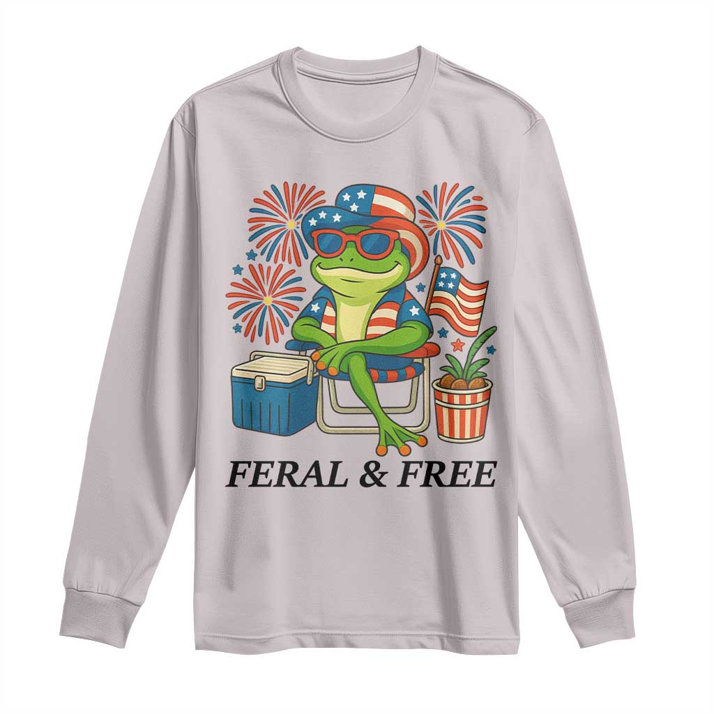 Feral & Free Long Sleeve Shirt Funny 4th of July Patriotic Frog Lovers - Wonder Print Shop