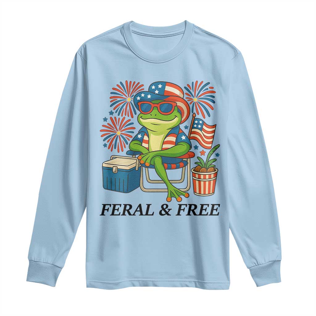Feral & Free Long Sleeve Shirt Funny 4th of July Patriotic Frog Lovers - Wonder Print Shop