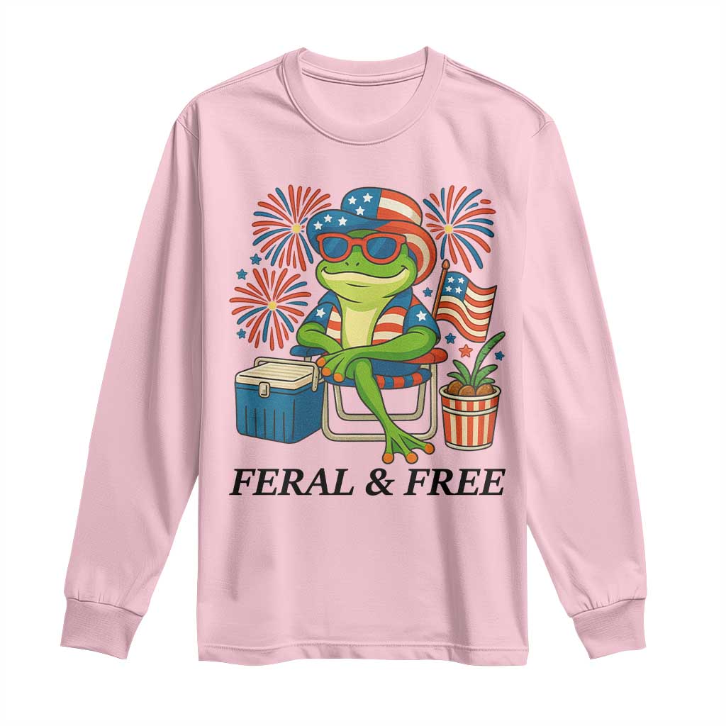 Feral & Free Long Sleeve Shirt Funny 4th of July Patriotic Frog Lovers - Wonder Print Shop