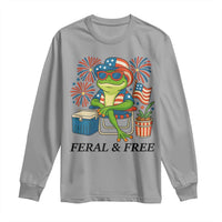 Feral & Free Long Sleeve Shirt Funny 4th of July Patriotic Frog Lovers - Wonder Print Shop