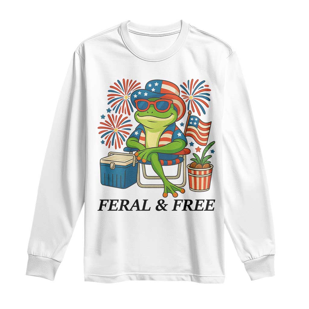 Feral & Free Long Sleeve Shirt Funny 4th of July Patriotic Frog Lovers - Wonder Print Shop